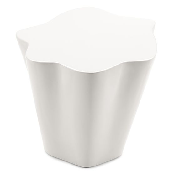 Măsuță laterală Bow 49 cm, bej-gri, lucioasă, forme rotunjite