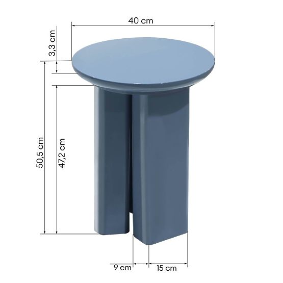 Măsuță laterală Brie 40 cm, albastru atenuat, lucios