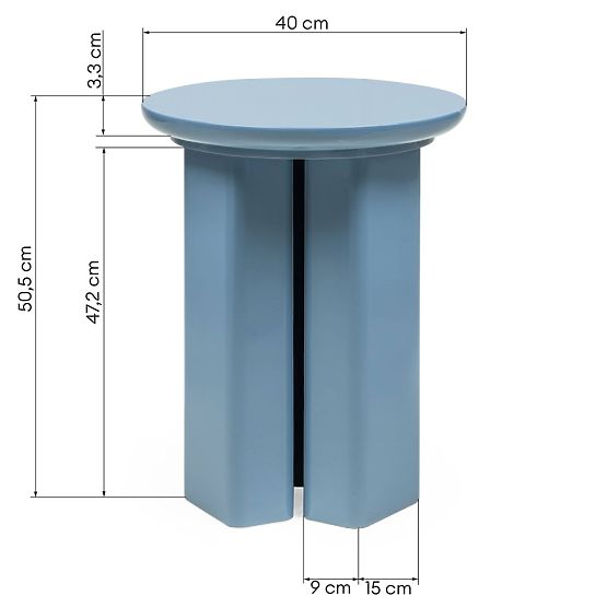 Măsuță laterală Brie 40 cm, albastru atenuat, lucios