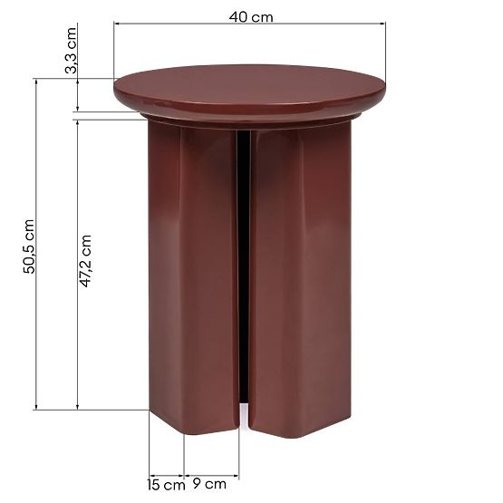 Măsuță laterală Brie 40 cm, bordo/maro, lucioasă