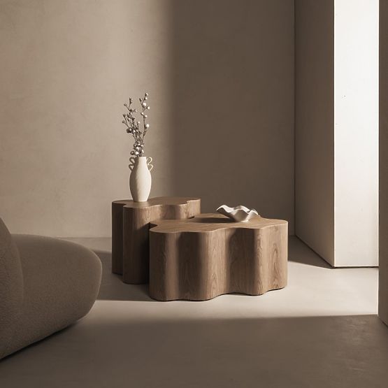 Măsuță laterală Cosmo 66 cm, nuc, forme rotunjite