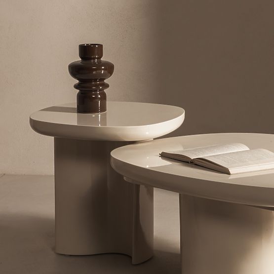 Măsuță laterală Puro 50 cm, bej deschis, lucios