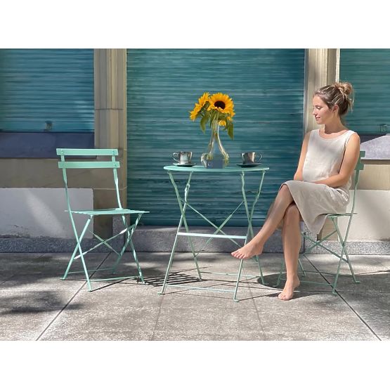 Mobilier de balcon din oțel (2 x scaune pliabile + masă) SEMPLICI Mentă