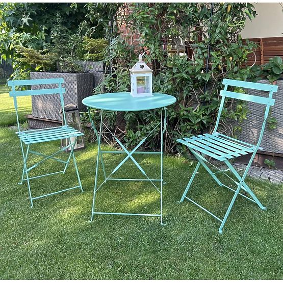 Mobilier de balcon din oțel (2 x scaune pliabile + masă) SEMPLICI Mentă