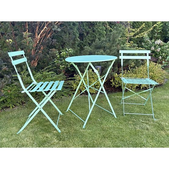 Mobilier de balcon din oțel (2 x scaune pliabile + masă) SEMPLICI Mentă