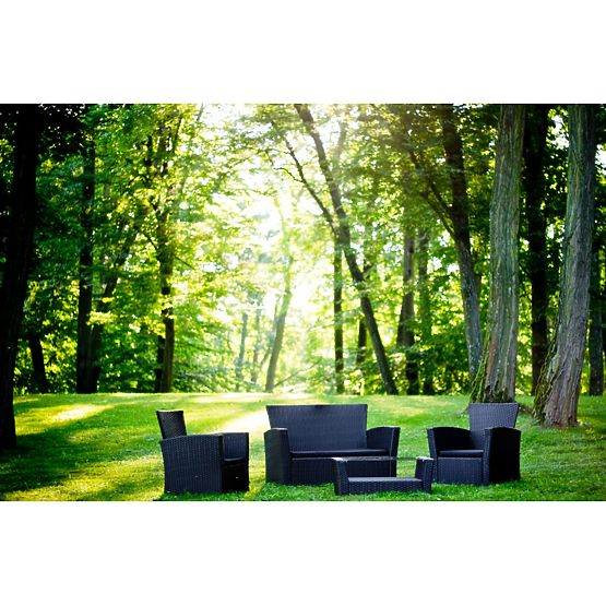 Mobilier de grădină din tehnoratan (canapea 123cm, 2 fotolii + masă) UNICO negru