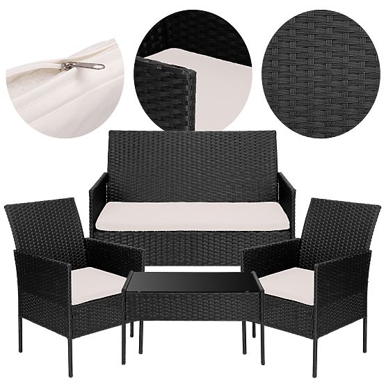Mobilier de grădină din tehnoratan set 4 în 1 MAGNOLIA negru cu perne bej