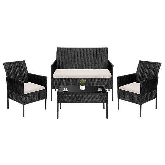 Mobilier de grădină din tehnoratan set 4 în 1 MAGNOLIA negru cu perne bej
