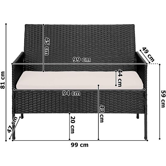 Mobilier de grădină din tehnoratan set 4 în 1 MAGNOLIA negru cu perne bej