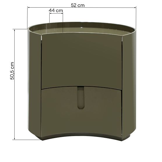 Noptieră cu sertare Vena, verde/gri, rotunjită, lucioasă