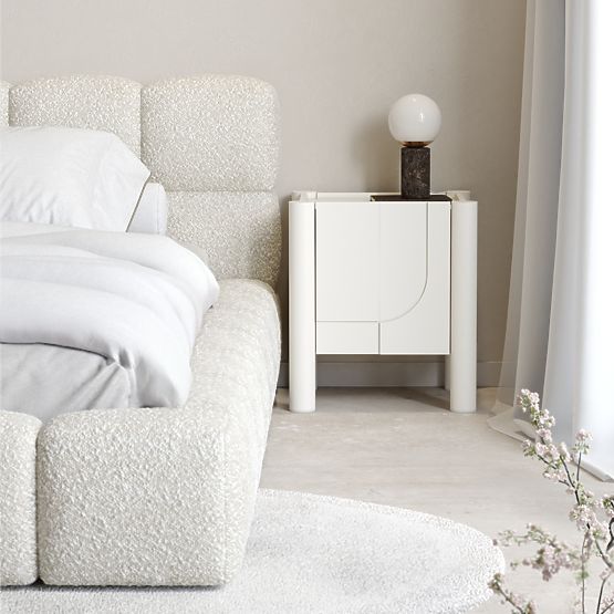 Noptieră Lunaria cu față frezată, albă