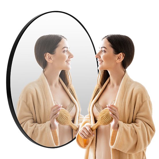 Oglindă de perete rotundă 80 cm suspendată cu ramă modernă neagră din aluminiu ModernHome