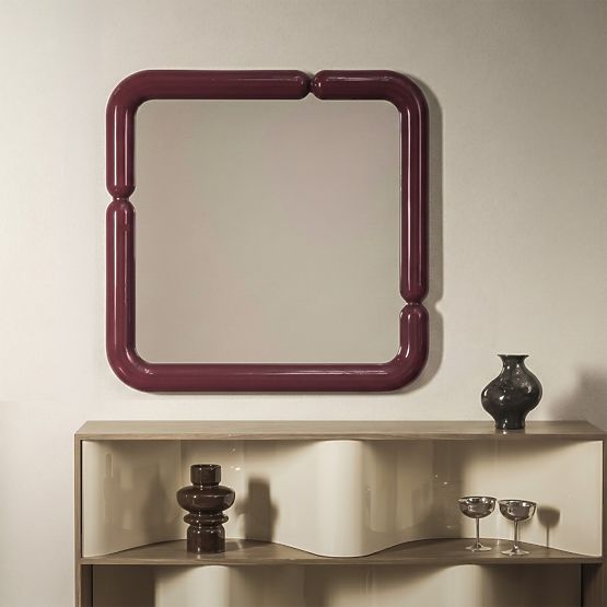 Oglindă decorativă suspendată Ava, 90x90 cm, maro bordo, lucioasă