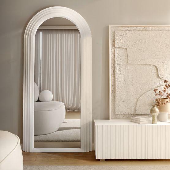 Oglindă decorativă suspendată Giovanni 170x80 cm, albă, rotunjită