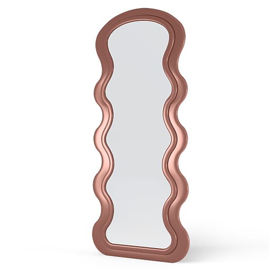 Oglindă decorativă suspendată în ramă de lemn Vale 177x75 cm, ondulată, formă organică, mocha mousse