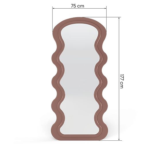 Oglindă decorativă suspendată în ramă de lemn Vale 177x75 cm, ondulată, formă organică, mocha mousse