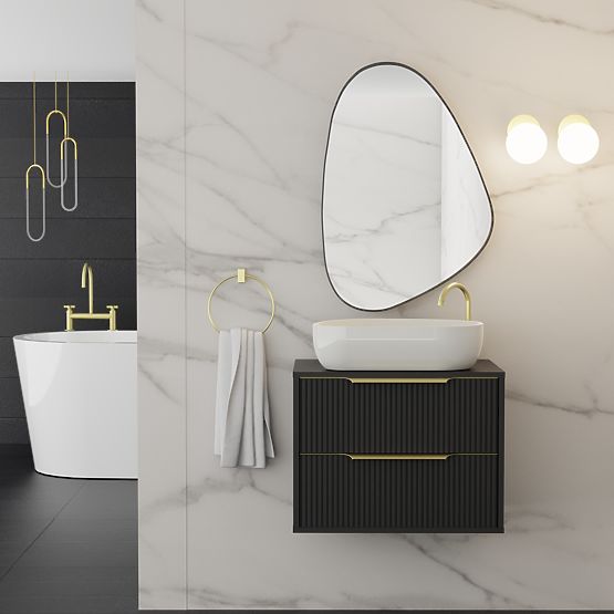 Oglindă suspendată cu ramă neagră Libia, 76x51 cm, formă neregulată