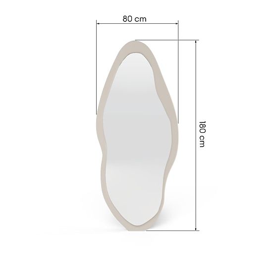 Oglindă suspendată în ramă de lemn Mara, 180x80 cm, formă neregulată, crem
