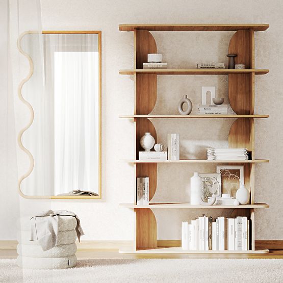 Oglindă suspendată în ramă ondulată Noelie, 140x70 cm, dreptunghiulară, lemn de paulownia, natural