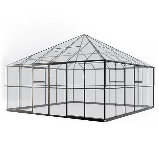 Oranjerie de grădină ProGlass Gazebo Large cu bază 17,8 m² sticlă securizată 4 mm, aluminiu, negru