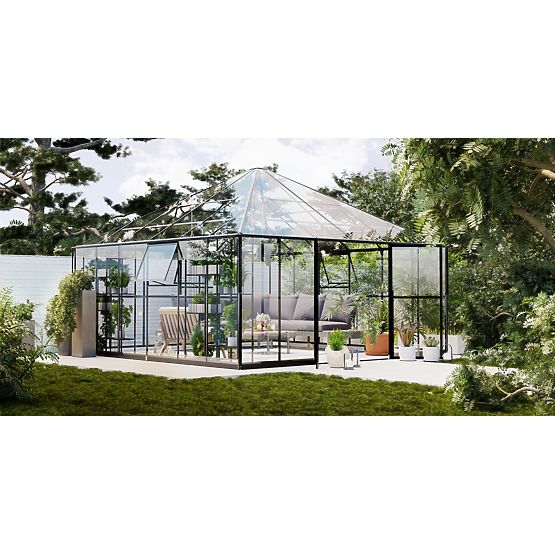 Oranjerie de grădină ProGlass Gazebo Large cu bază 17,8 m² sticlă securizată 4 mm, aluminiu, negru