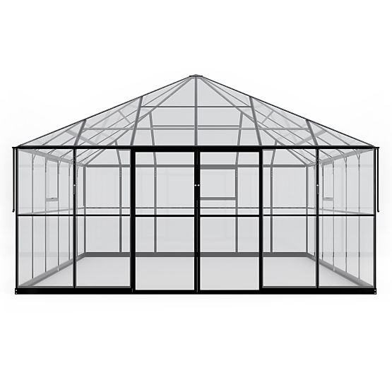 Oranjerie de grădină ProGlass Gazebo Large cu bază 17,8 m² sticlă securizată 4 mm, aluminiu, negru