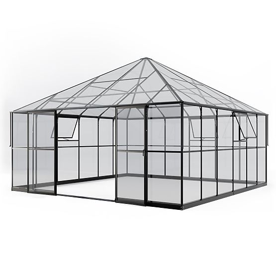 Oranjerie de grădină ProGlass Gazebo Large cu bază 17,8 m² sticlă securizată 4 mm, aluminiu, negru