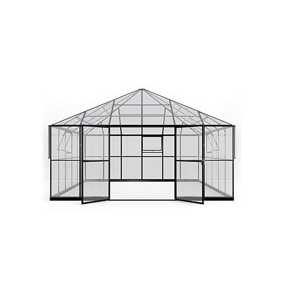Oranjerie de grădină ProGlass Gazebo Large cu bază 17,8 m² sticlă securizată 4 mm, aluminiu, negru
