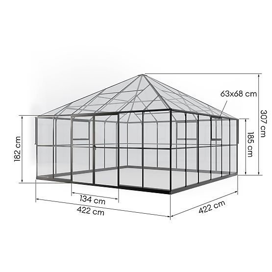 Oranjerie de grădină ProGlass Gazebo Large cu bază 17,8 m² sticlă securizată 4 mm, aluminiu, negru