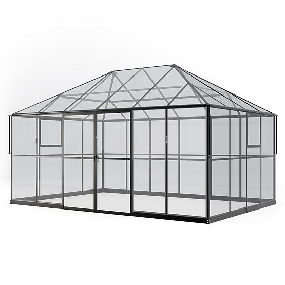 Oranjerie de grădină ProGlass Gazebo Standard cu bază 12 m² sticlă securizată 4 mm, aluminiu, negru