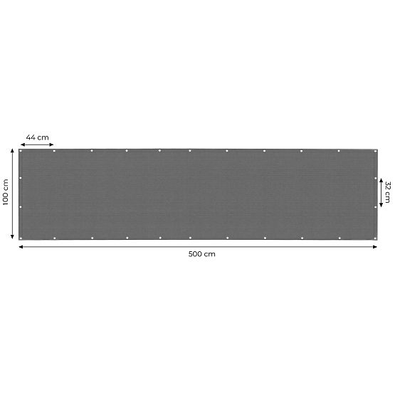 Paravan de balcon cu feronerie 100x500 cm plasă de umbrire + elemente de instalare gri MultiGarden