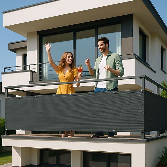 Paravan de balcon cu feronerie 100x700 cm plasă de umbrire + elemente de instalare gri MultiGarden