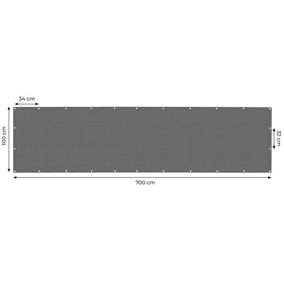 Paravan de balcon cu feronerie 100x700 cm plasă de umbrire + elemente de instalare gri MultiGarden
