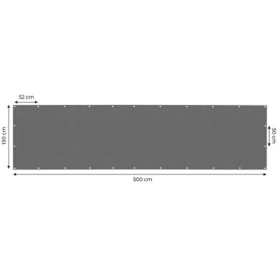 Paravan de balcon cu feronerie 150x500 cm plasă de umbrire + elemente de instalare gri MultiGarden