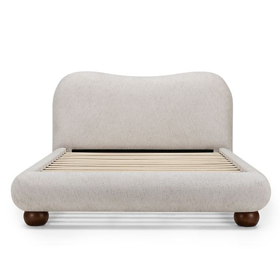 Pat de tapițerie Bowee 160x200 cm, cu somieră, bej deschis, picioare sferice