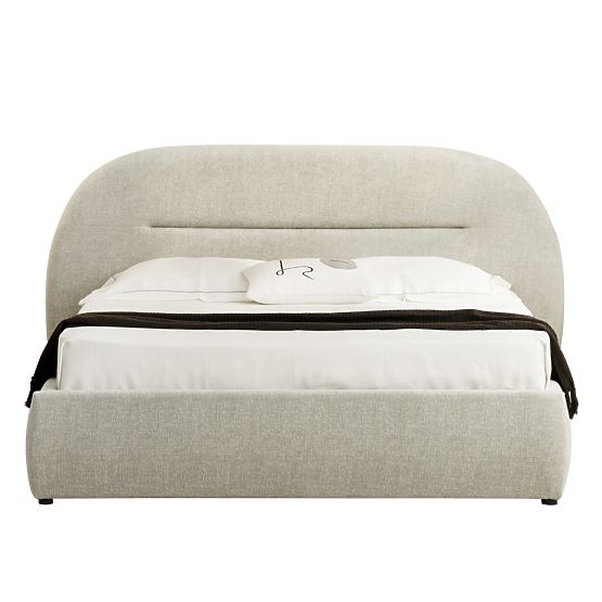 Pat de tapițerie Luno 160x200 cm, cu somieră și spațiu de depozitare, bej deschis, rotunjit