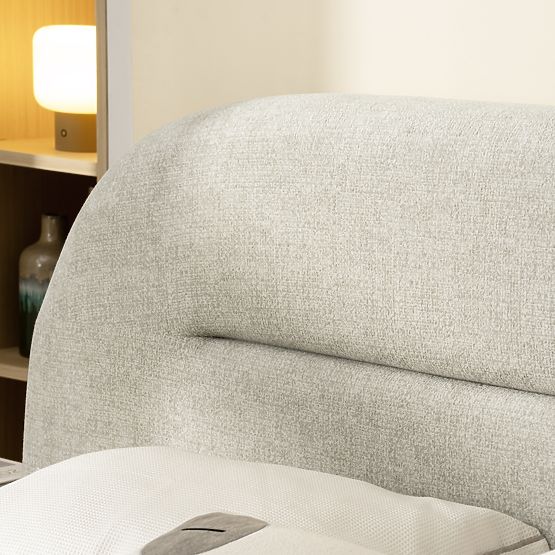 Pat de tapițerie Luno 160x200 cm, cu somieră și spațiu de depozitare, bej deschis, rotunjit