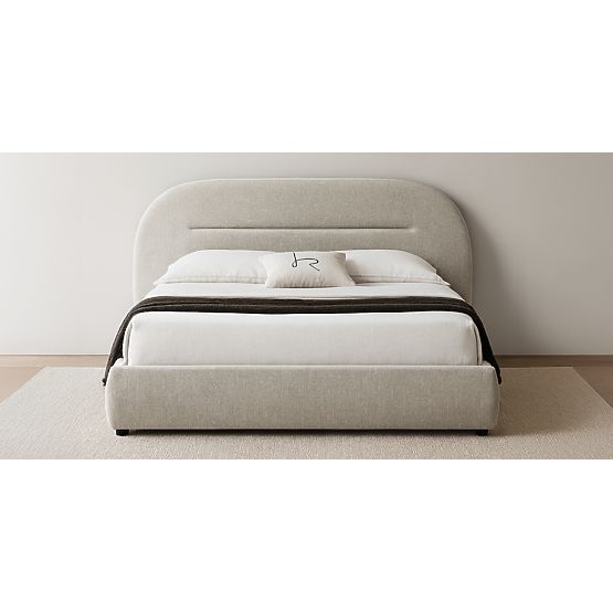 Pat de tapițerie Luno 160x200 cm, cu somieră și spațiu de depozitare, bej deschis, rotunjit