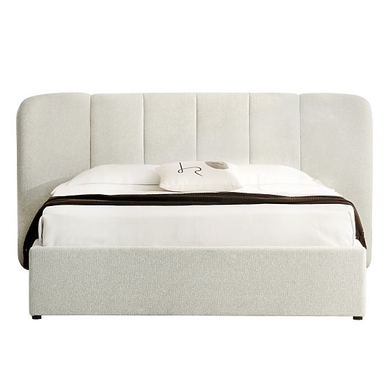 Pat de tapițerie Snoovia 160x200 cm, cu somieră și spațiu de depozitare, bej deschis