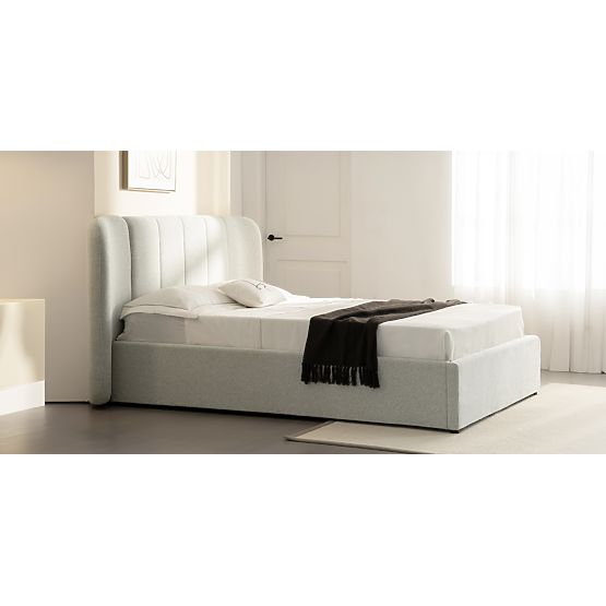 Pat de tapițerie Snoovia 160x200 cm, cu somieră și spațiu de depozitare, bej deschis