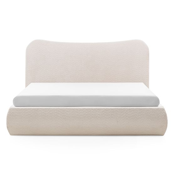 Pat matrimonial tapițat Derry 140x200 cm, cu somieră și spațiu de depozitare, rotunjit, bej