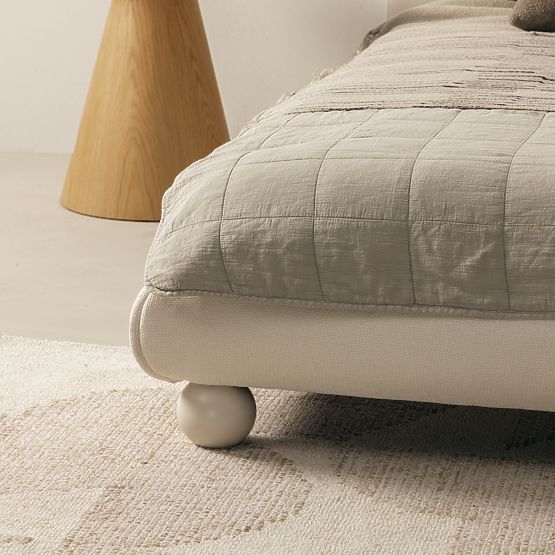 Pat tapițat Booli 160x200 cm, cu somieră, picioare sferice, bej deschis