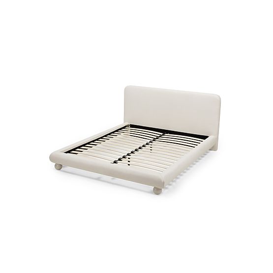 Pat tapițat Booli 160x200 cm, cu somieră, picioare sferice, bej deschis