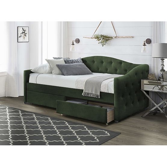 Pat tapitat cu sertare ALOHA 90 x 200 cm - Verde inchis