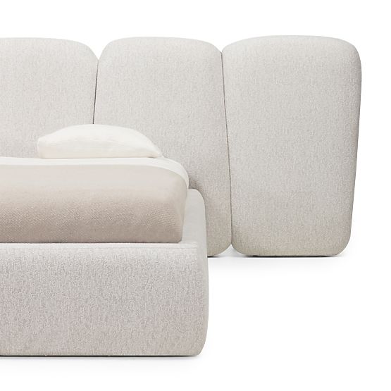 Pat tapitat Fencee 160x200 cm, cu somieră, rotunjit, bej deschis