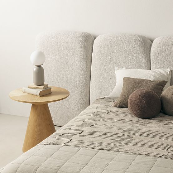 Pat tapitat Fencee 160x200 cm, cu somieră, rotunjit, bej deschis