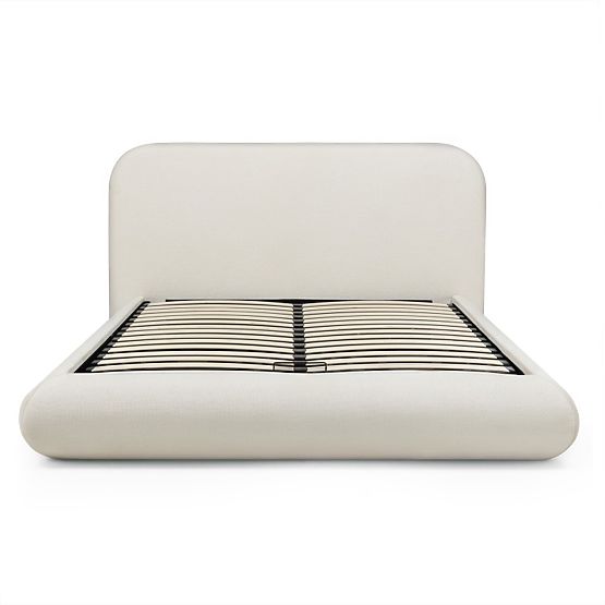 Pat tapițat Lumi 160x200 cm, cu somieră și spațiu de depozitare, rotunjit, bej deschis