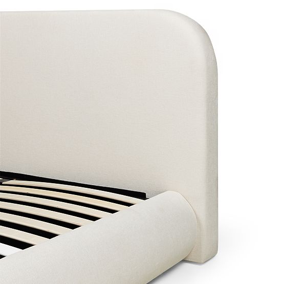 Pat tapițat Lumi 160x200 cm, cu somieră și spațiu de depozitare, rotunjit, bej deschis