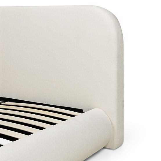 Pat tapițat Lumi 160x200 cm, cu somieră și spațiu de depozitare, rotunjit, bej deschis