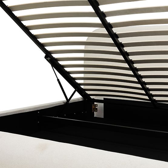 Pat tapițat Lumi 160x200 cm, cu somieră și spațiu de depozitare, rotunjit, bej deschis